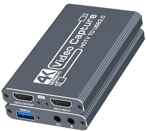 Luobannm HD Video Recorder Grabber 4K -Kompatible USB3.0 Videoaufnahmekarte 1080p 60fps für Live-Streaming-Spielaufnahmen