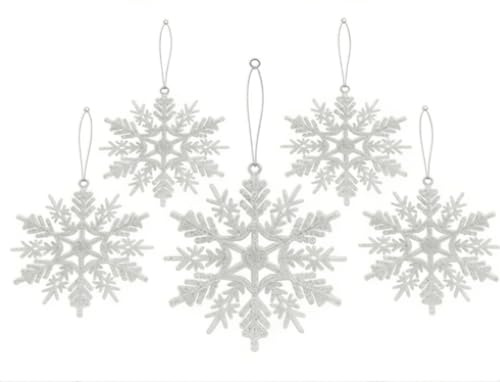 Jecdfs Copos de Nieve Decoracion, 24 Copos de Nieve Blancos Colgantes - Decoraciones de Plástico para el Árbol de Navidad, Ventanas y Celebraciones, para Fiestas de Invierno (10,5 cm)