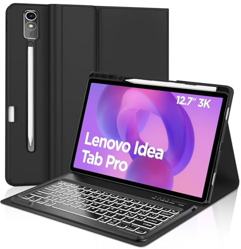 JADEMALL Custodia con Tastiera per Lenovo Idea Tab Pro 12.7 2025, Italiano QWERTY Tastiera Retroilluminata Bluetooth Staccabile per Tablet Lenovo Idea Tab Pro 12.7 Pollici 2025 TB-375FC, Nero