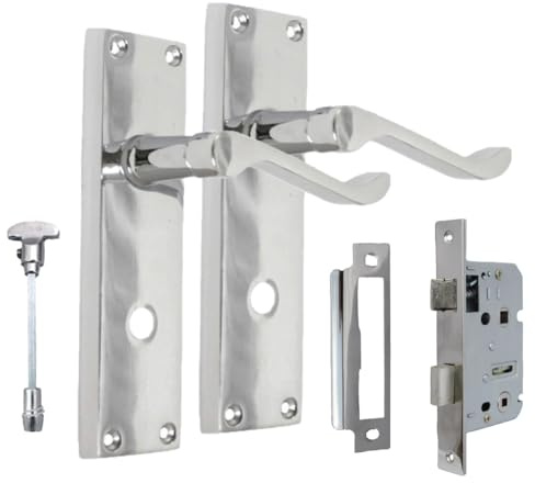 Haven Heritage Victorian Scroll Lever Set – Bright Chrome Interior Hardware in Multiple Styles for Home Renovation | 118mm & 150mm Backplate Options (1 Pair Bathroom Handles + 2.5 Bathroom Sash Lock)