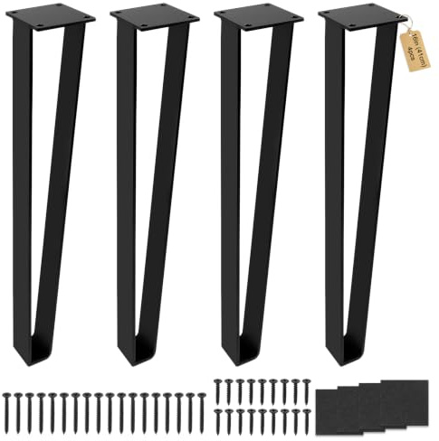 Supaway 4X Haarnadel Tischbeine 16 Zoll (41cm) Hairpin Legs Metall, Schwarz | mit Bodenschoner & Schrauben Haarnadelbeine DIY Möbelfüße für Esstisch, Schreibtisch, Couchtisch, Kommode, Bänke, Sofas