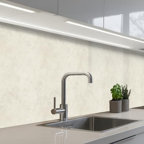 KitchenYeah© Paraschizzi Cucina Adesivo Pannello Parete Paraspruzzi Muro | 60x300 cm - Decorativo Crema - Liscio - Cemento