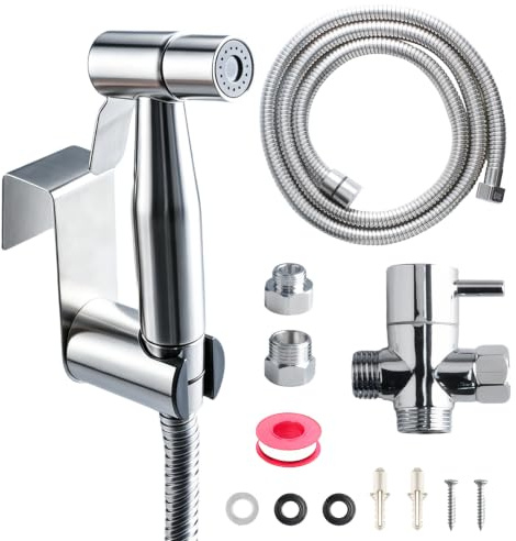 Velicber Hygieniska duschar för WC, bidé dusch med kranadapter, toalettbidé med slang 1,5 m, justerbart högtryckssprayhuvud för intim hygien (G1/2 tum–3/8 tum)