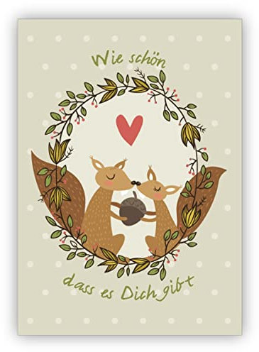 5x Weihnachtskarten mit Umschlag Set: Liebevolle Eichhörnchen Grußkarte für Lieblingsmenschen: Wie schön dass es dich gibt - schöner Weihnachts Glückwunsch auch zu Neujahr