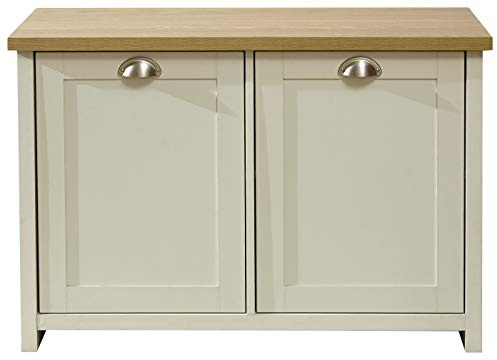 GFW Shoe Storage Cabinet, 4 Shelf Shoe Organiser, Hallway Storage Sideboard, Country Cottage Furniture, Cream & Oak Effect | GRADED