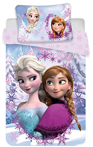 Disney Frozen Anna Elsa - Juego de sábanas para cama individual, compuesto por funda nórdica de 140 x 200 cm y funda de almohada, original, ropa de cama