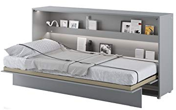 Schrankbett Bed Concept, Wandklappbett mit Lattenrost, V-Bett, Wandbett Bettschrank Schrank mit integriertem Klappbett Funktionsbett (BC-06, 90 x 200 cm, Grau/Grau, Horizontal)