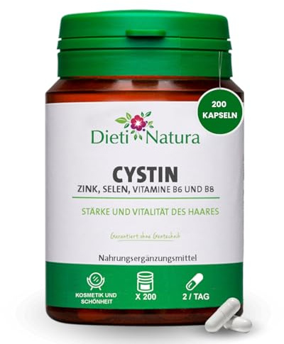 Dieti Natura Cistina 200 cápsulas con L-cistina, Biotina (B8), Zinc, Selenio y B6 - Cistina para Apoyo al cCrecimiento y Cuidado del Cabello en Mujer y Hombre - Sin Gluten ni OGM