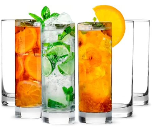 LEMONSODA Premium Highball Glass Set | Tom Collins Glasses 12oz Set of 6 | Lead-Free Glass with Heavy Base | Dishwasher Safe Cocktail Glasses for Mojito Whiskey Iced Tea | Modern Durable Bar Glassware