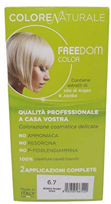 Tinta Capelli Senza Ammoniaca, Colore Naturale, Permanente per una Fragranza Delicata, Copre il 100% dei Capelli, Con Estratti di Olio di Argan & Jojoba, Made in Italy (Biondo Scuro Viola)