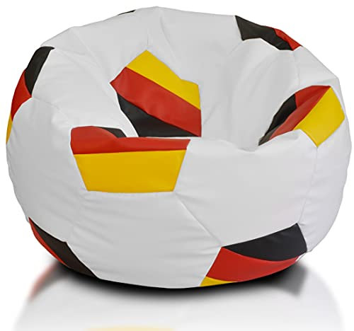 Ecopuf Fussball Sitzkissen – im Flaggen-Design – robuster Kunstleder Sitzsack mit EPS Perlen – 90 x 55 cm – für Kinder & Erwachsene – mit reißfesten Nähten