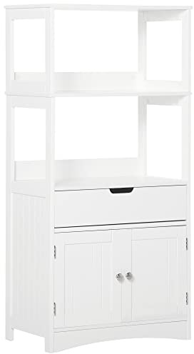 kleankin Bathroom Floor Cabinet Free Standing Storage Unit White | Kitchen Cupboard, Shelves, Drawer and Doors, Storage Organizer, Living Room