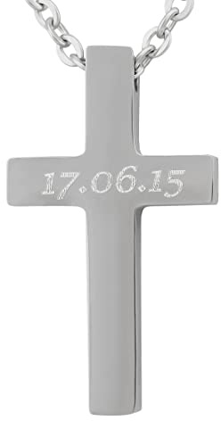 Hanessa Personalisierte Kette mit Gravur Edelstahl 49 cm mit Anhänger Kreuz in silber - Personalisierte Halskette für Männer und Frauen - Personalisierter Schmuck Damen Herren