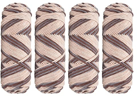 Crochet Knitting Yarn 4 x 100g Crochet Yarn Wool 8 Strands of Soft and Comfortable Milk Cotton Wool Double Knitting Yarn Multi-Colored Acrylic Crochet Yarn Set for Hats Doll (Beige + Brown)