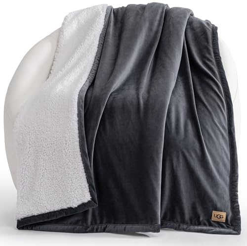 UGG Bliss Throw Blanket Plush Soft Fleece Fluffy Blankets for Bed or Couch Oversized Warm Reversible Machine Washable Medium Weight Home Decor Giftable Throw, 50-inch x 70-inch, Imperial Blue