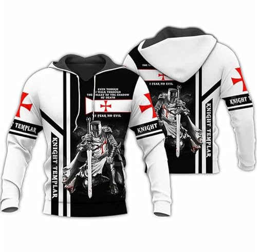 keephen Imprimé en 3D Croix Templiers Sweat à Capuche Hommes Femmes Harajuku Streetwear Cordon de Serrage Sweat à Capuche