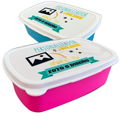 CUAC REVOLUTION Fiambrera personalizada infantil para colegio o guardería. Caja merienda personalizada. Apta para microondas y lavavajillas. Libre de BPA. Ideal para los almuerzos del cole (Rosa)