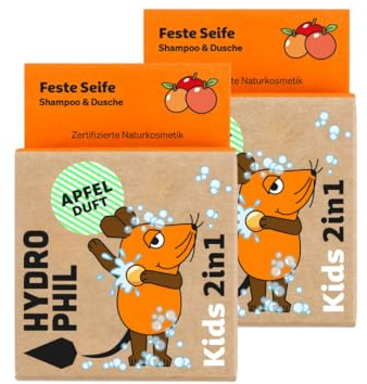 HYDROPHIL - Festes Kinder Shampoo & Dusche - Naturkosmetik - Für alle Hauttypen (Fruchtiger Apfel, 60g (2er Pack))