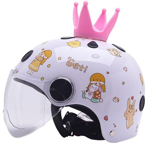 Niedlicher Motorrad-Helm für Kinder im Alter von 4–10 Jahren, Jungen und Mädchen mit Visier, niedlicher Halbhelm mit offenem Gesicht, Neuheit, Roller, Cruiser, Moped, Kleiner Helm C