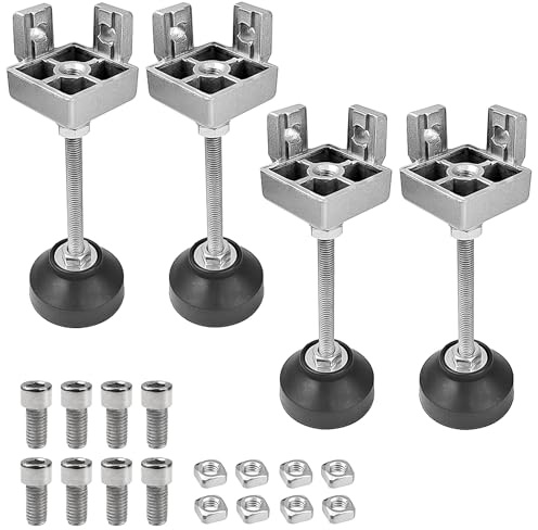 gxwcyi 8 verstellbare M8-Stellfüße, 50 mm, Aluminium und Nylon | Set mit 4 Nylon- und 4 Aluminium-Fußtellern, M8-Gewinde, 8 Innensechskantschrauben und 8 Vierkantmuttern für Profile.
