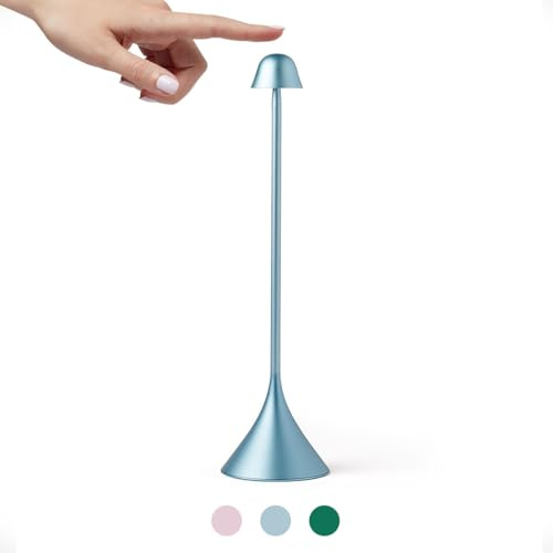 Lexon Steli Lampe de Table Design Tactile et Synchronisable, 9 couleurs LED & Luminosité Ajustable idéal pour chevet ou bureau, Rechargeable Sans Fil, luminaires Intérieur et Extérieur - Bleu Clair