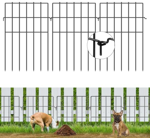 25 Paneele Gartenzaun Tierbarriere, 43,2 cm (H) x 8,2 m (L) Hund kein Graben, rostfreier Metallzaun, Garten dekorativer Zaun für Outdoor, Hof, Terrasse