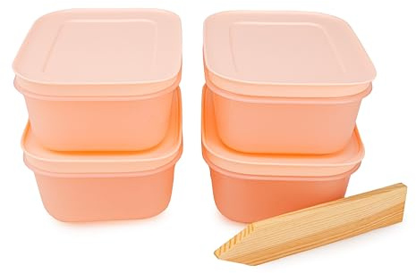 Tupperware Gefrier-Behälter Eiskristall 4x 450 ml lachs Lebensmittelaufbewahrung für Kühlschrank und Eisfach (inkl. Holzspatel) Eis-Kristall