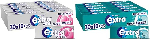 Extra Bubblemint 10 Piece 30 Pack and Extra Cool Breeze 10 Piece 30 Pack, Freshens Breath, With Xylitol, Helps with Oral Hygiene for Healthy Teeth and Gums (60 Packs)