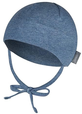 Sterntaler OCS Beanie Melange – Unisex Baby Mütze mit angeschnittenen Ohrenklappen & Bindeband – aus Melange-Singlejersey (Bio), doppellagig – Übergangsmütze ab Geburt – Tintenblau, Gr. 45