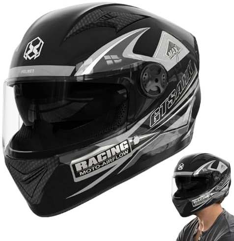 Casco Integrale Moto con Doppia Visiera Traspirante Scooter da Strada Anti Graffio per Uomo, Donna
