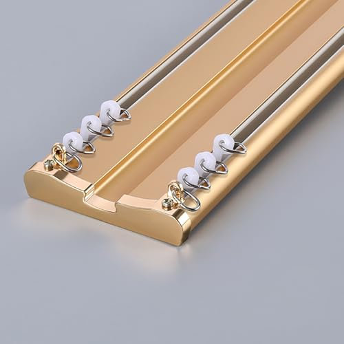 Deckenvorhangschiene (schwarz, weiß, grau, gold) gardinenschiene 2-läufig Gardinenstange aus Aluminium Inkl. Befestigungsmaterial Komplettset mit Zubehör Raumteiler(Gold,3.2m(10.5ft))