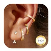 ORAZIO 4 Paires Boucles d'Oreilles Argent 925 Plaqué Or 14K pour Femme Ensemble Boucle d'Oreille 3 Trous Or Petites Creoles Clous d'Oreilles Ear Cuff pour Piercing Oreille Cartilage Bijoux Femme