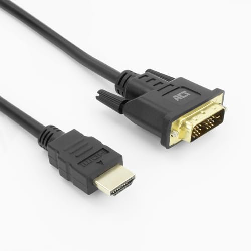 ACT AK3734 HDMI to DVI Cable 1 m 4K @ 60Hz Bi-Directional HDMI DVI Adapter DVI-D 18+1 Pin Male to Male Gold-Plated
