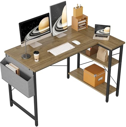 BEXEVUE Escritorio en forma de L - 120 x 70 cm - mesa para videojuegos esquinera reversible para PC, estudio, trabajo, hogar, dormitorio, color gris