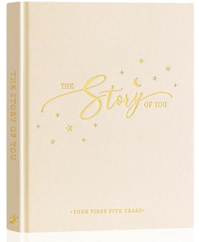 Lanpn Baby Memory Book - Linen Baby Book Memories Keepsake - The Story of You - Newborn to 5-Year-Old Journal Scrapbook Photo Album for Boy & Girl (Beige, 154 Pages)