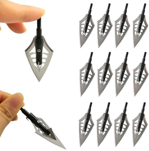 Poearcus Bogenschießen Klinge Pfeilspitze Jagdpfeilspitzen mit Gewinde Abnehmbare Pfeilspitzen für Compound-Pfeile Recurve-Pfeil (Type 2, 12)