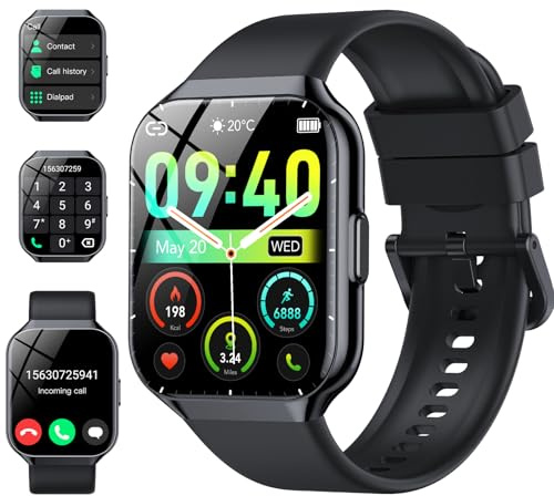 CASCHO Smart Watch for Men Women (Answer/Make Call), 1.96 Smart Watches, IP68 Waterproof Fitness Tracker, 112+ Sport Modes, Pedometer, Heart Rate and Sleep Monitor, Smartwatch for Android iOS,Black