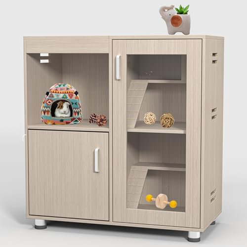 XL-Hamsterkäfig mit 4 Ebenen und Lagerschrank, Meerschweinchenkäfig aus Holz, Kleintierhaus mit zu öffnender Oberseite und Fenstern, luxuriöser dekorativer Lebensraum für Ratten, Chinchillas