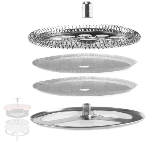 4-teiliges Ersatzfilter-Set aus Edelstahl für 1000ml French Press | Wiederverwendbares Edelstahl Filter-Set mit Netzfilter, Spiral- und Kreuzplatte für besseres Kaffee-Brauergebnis