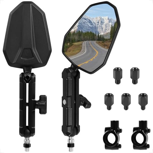Evermotor 360° Motorcycle Mirrors, E-Mark Motorbike Mirrors, Motorcycle Rear View Mirrors with M8 M10 Threaded Bolts for ADV, ATV, moped, quad (2 pieces)