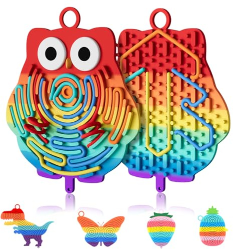BDWing Sensoriale Incastro Board, Silicone Double Face Giochi da Viaggio Antistress Bambini in Aereo e Auto, Giochi Autismo ADHD Bambini per Calmo, Relax, Creativite e Concentrazione(Arcobaleno, Gufo)