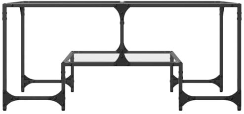 HEFZGDB Couchtisch mit Glasplatte Transparent 98,5x50x45 cm Stahl Coutchtisch Stubentisch Kleiner Tisch Wohnzimmer Beistelltisch Klein für Garten Balkon Wohnzimmer Innenhof