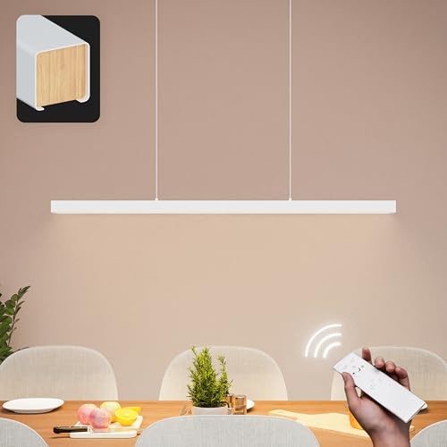 MATO LED Pendelleuchte Esstisch Höhenverstellbar Weiß - Lichtfarbe stufenlos einstellbar & dimmbar per Fernbedienung - 120cm Länge - Esstischlampe hängend, Esszimmerlampe, Hängelampe Esszimmer
