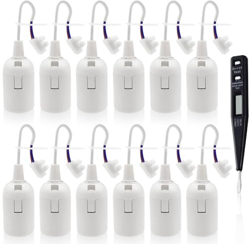 Jeenuuder Douille de Lampe E27 12 Pièces Douille de Chantier avec Câble Douille E27 Douille de Construction avec Testeur de Tension Pièces de Rechange de Rechange