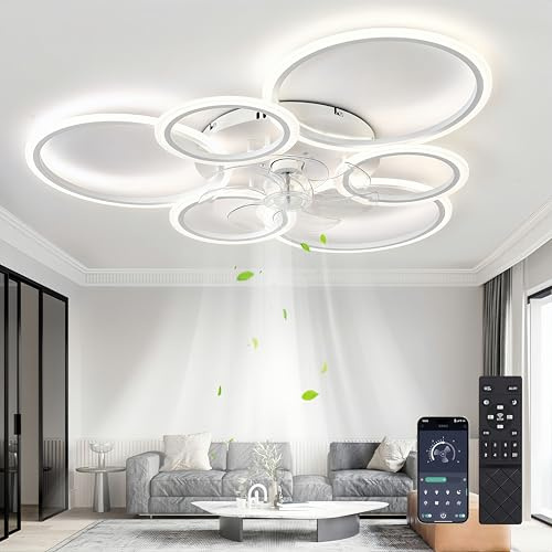 Deckenventilator Mit Beleuchtung,LED Dimmbar Deckenventilator Mit Fernbedienung,85W 6800lm Deckenlampe Mit Ventilator Umkehrbarer Motor,6-Gang,lampe Mit Ventilator Für Wohnzimmer, Schlafzimmer,Weiß