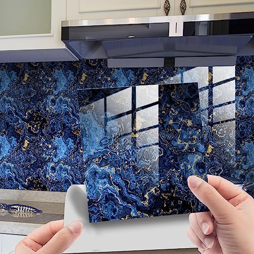 Hixingo 20 Pièces Carrelage Adhesif Mural Cuisine Salle de Bain Credence Adhesive pour Cuisine, Marbre Rétro Dalle Pvc Adhesive Murale Carrelage Autocollant (Bleu,20x20cm)