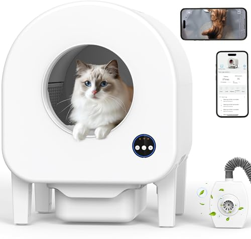 Elektrisches Katzenklo, 90L große Selbstreinigende Katzentoilette mit Kamera, Geruchsfreies Automatisches Katzenklo für Mehrere Katzen, Extreme Hygiene/Sensoren/App-Steuerung/Anti-Pinch
