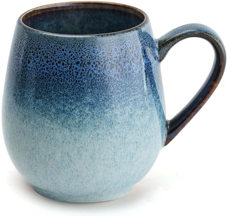 Happy Lemuro Teetasse Groß - 550 ml - Kaffeetasse Groß - Jumbotasse - Große Teetasse - XXL Tasse - Tee Tasse Gross - Tea Cup - Tee Zubehör - Tea Mug - Glänzend - Tiefblau