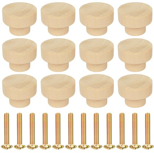Ainiv 12pcs Poignée Meuble en Bois, Rond Boutons de Meuble, Boutons de Portes pour Placards, 35 mm Poignet de Tiroir, pour Décoration D'intérieur, Placard, Penderie, Tiroir, Armoires de Cuisine