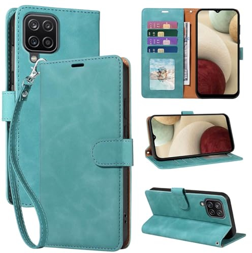 GOTOURED RFID Blocking for Samsung Galaxy A12/M12 Case Wallet (Green) | 4 Card Slots, Soft PU Leather, TPU Inner Shell, Wrist Strap, Kickstand, Magnetic Folio Flip Cover, Shockproof Protective
